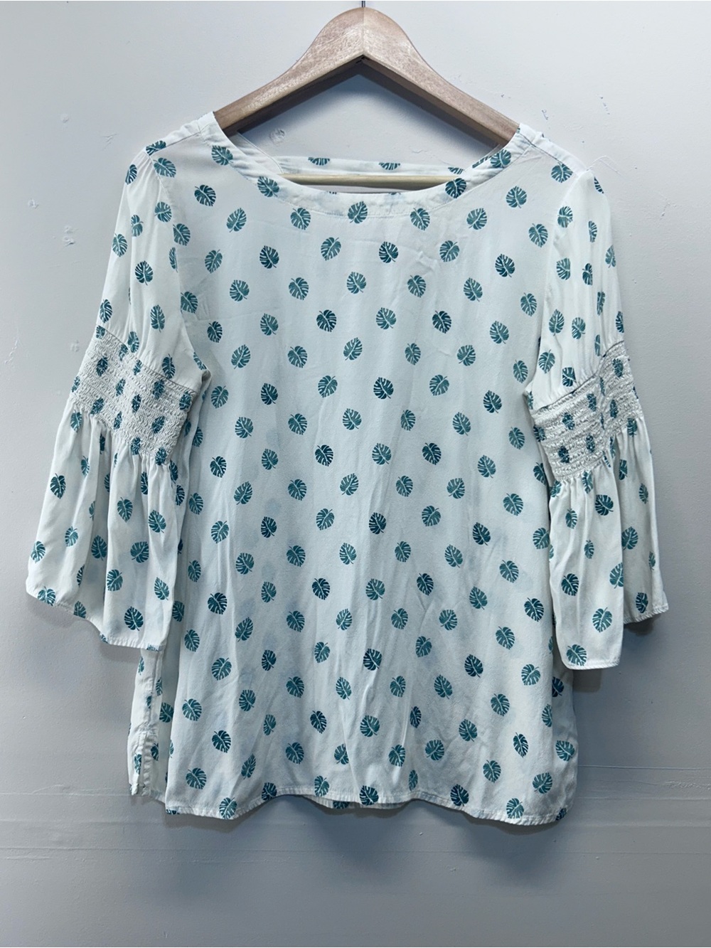 LOFT Monstera Leaf Print Bell Sleeve Blouse S